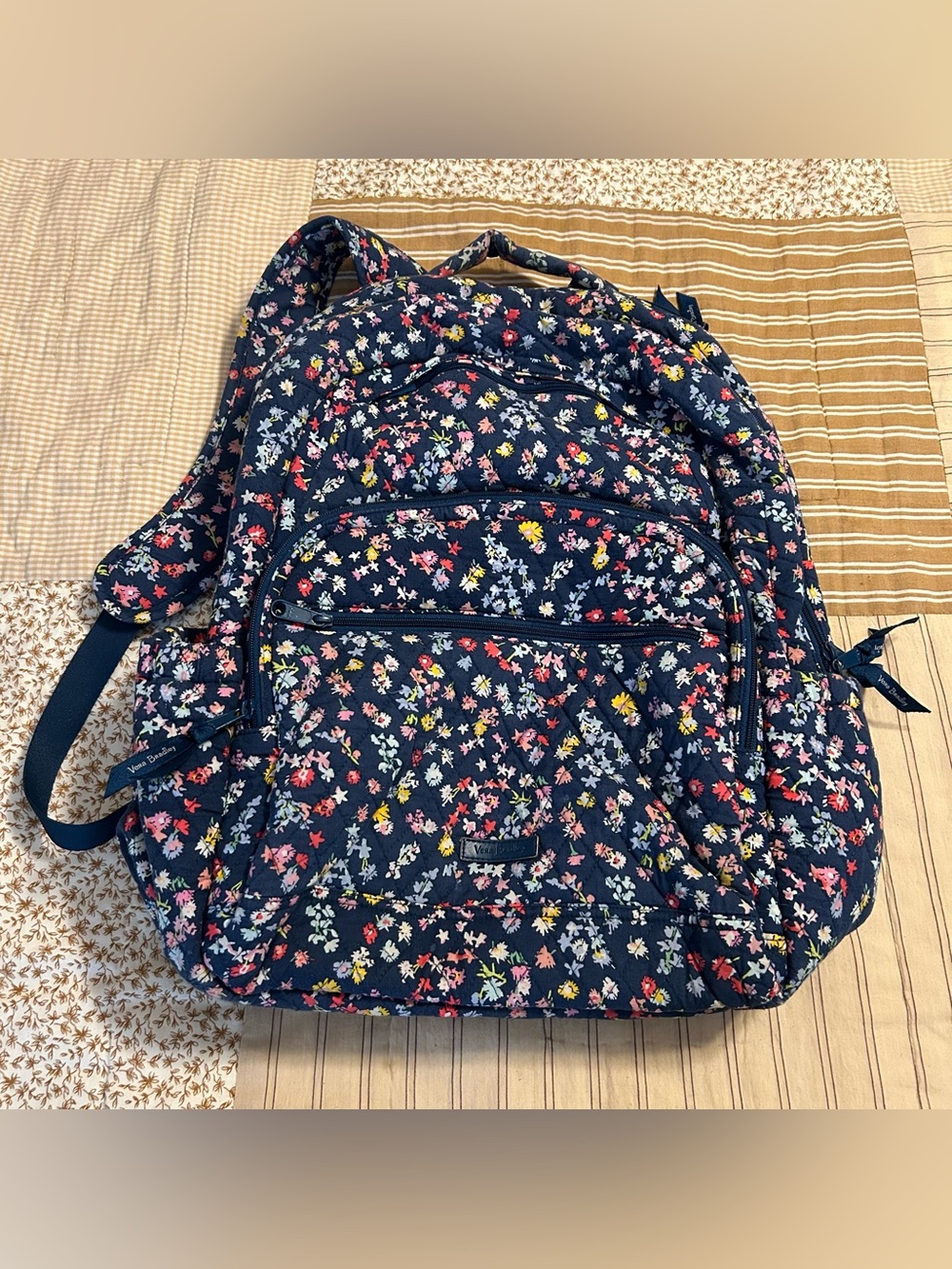 Vera Bradley Essential Large Backpack navy Scattered Wildflowers pattern
